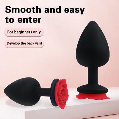 Πρωκτική Σφήνα σιλικόνης Με σχέδιο τριαντάφυλλο - Medium