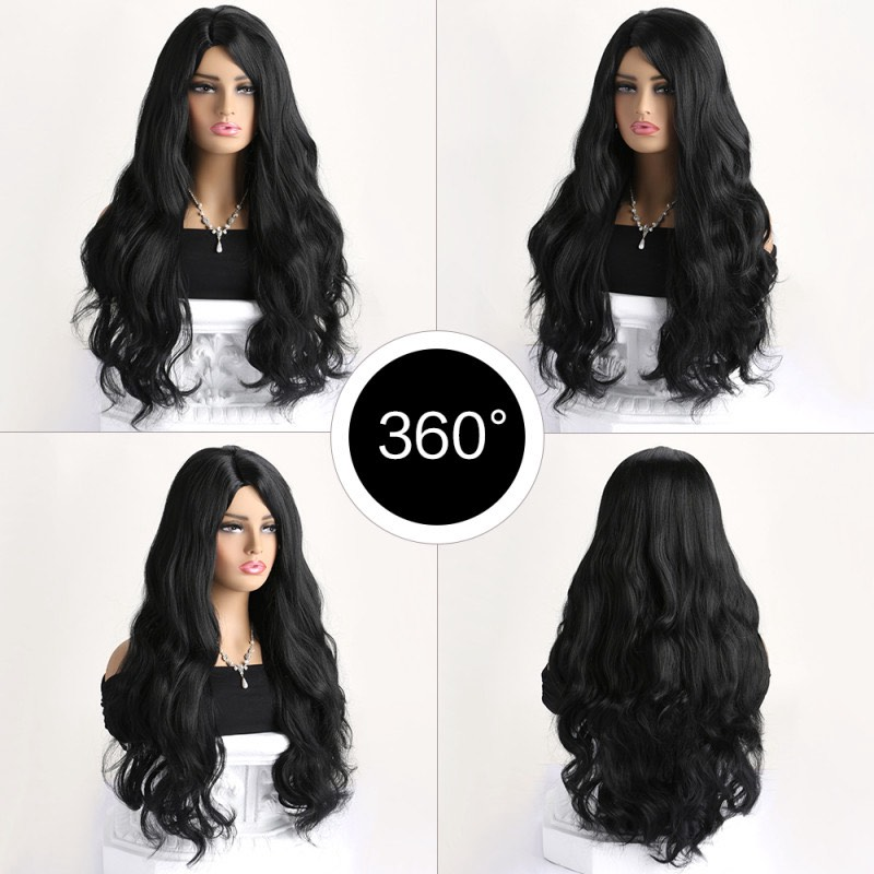 Γυναικεία Περούκα - Μαύρο Χρώμα με Κυματιστό Χτένισμα και Φράντζα