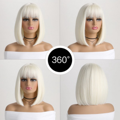 Γυναικεία Περούκα - Άσπρο Χρώμα με Κυματιστό Χτένισμα και Φράντζα