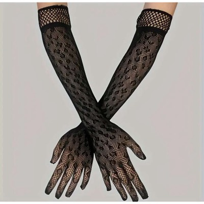 Μακριά Δαντελένια Γάντια χωρίς Δάχτυλα – Μαύρα, Hollow-Out