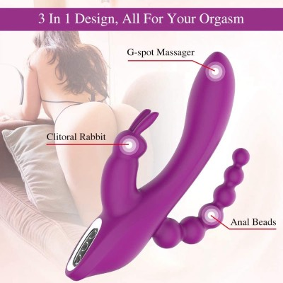 3-in-1 Rabbit Δονητής – Επαναφορτιζόμενος G-Spot, Κλειτοριδική & Πρωκτική Διέγερση (7 Λειτουργίες)