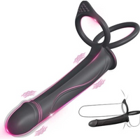 Δονητής Double Penetration με Δονήσεις & Cock Ring – Μαύρο