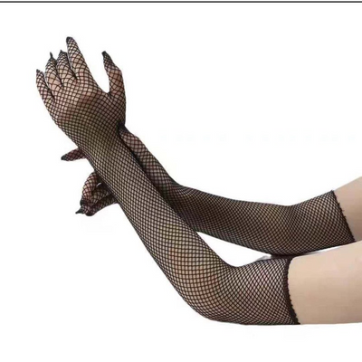 Γυναικεία Μακριά Μαύρα Διχτυωτά Γάντια Πλήρους Δακτύλου