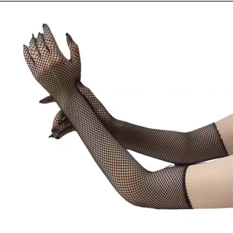 Γυναικεία Μακριά Μαύρα Διχτυωτά Γάντια Πλήρους Δακτύλου