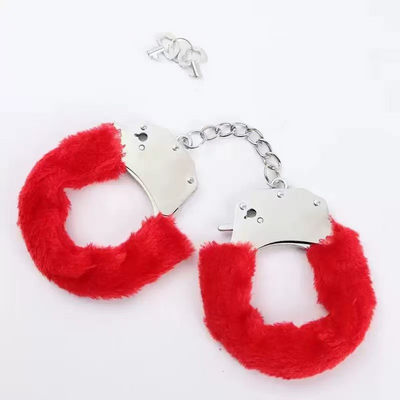 Κόκκινες Μεταλλικές Χειροπέδες με Γούνα – Red Furry Steel Handcuffs