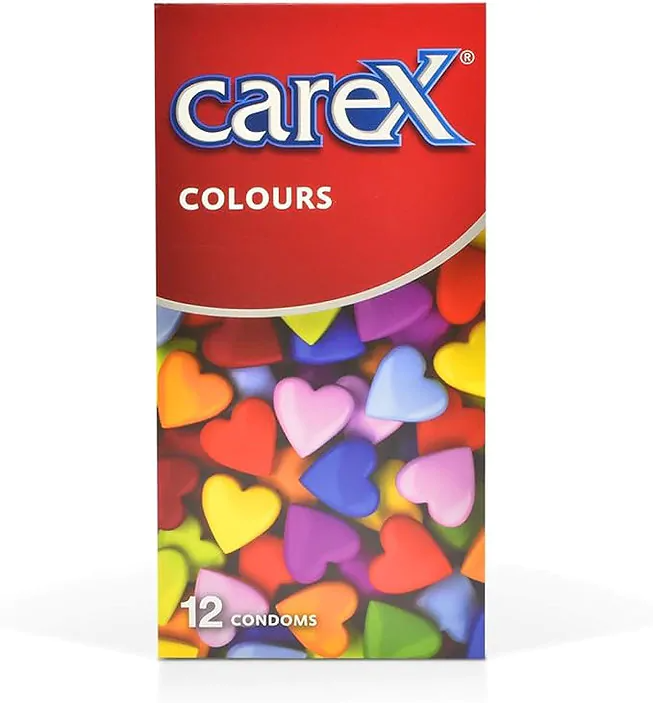 Χρωματιστά Προφυλακτικά Carex Colours με πολλαπλές γεύσεις και ραβδώσεις 12Τμχ