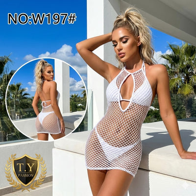 Σέξι Διάφανο Babydoll με Δαντέλα & Διχτυωτό Σχέδιο-Λευκό￼