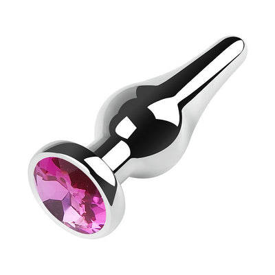 Ασημί Πρωκτική Σφήνα (Large) με ροζ Στρογγυλό Διαμάντι