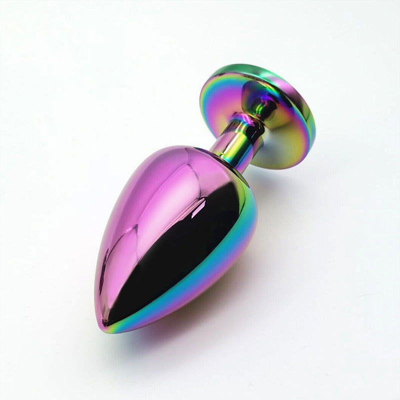 Πρωκτική σφήνα πολύχρωμη με πολύχρωμο στρογγυλό διαμάντι (small)￼