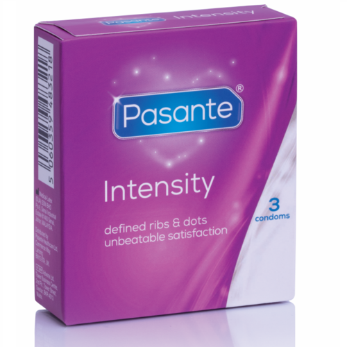 Pasante Προφυλακτικά Intensity 3τμχ 54mm με Ραβδώσεις Natural