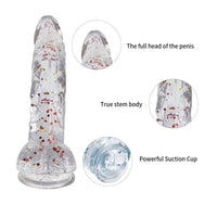 Ρεαλιστικό Dildo Σιλικόνης με Ισχυρή Βεντούζα διάφανο με καρδούλες